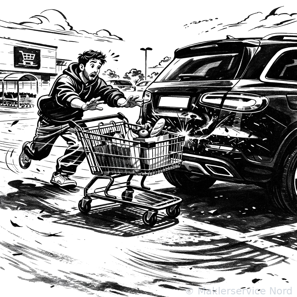 Einkaufswagen rollt gegen Auto