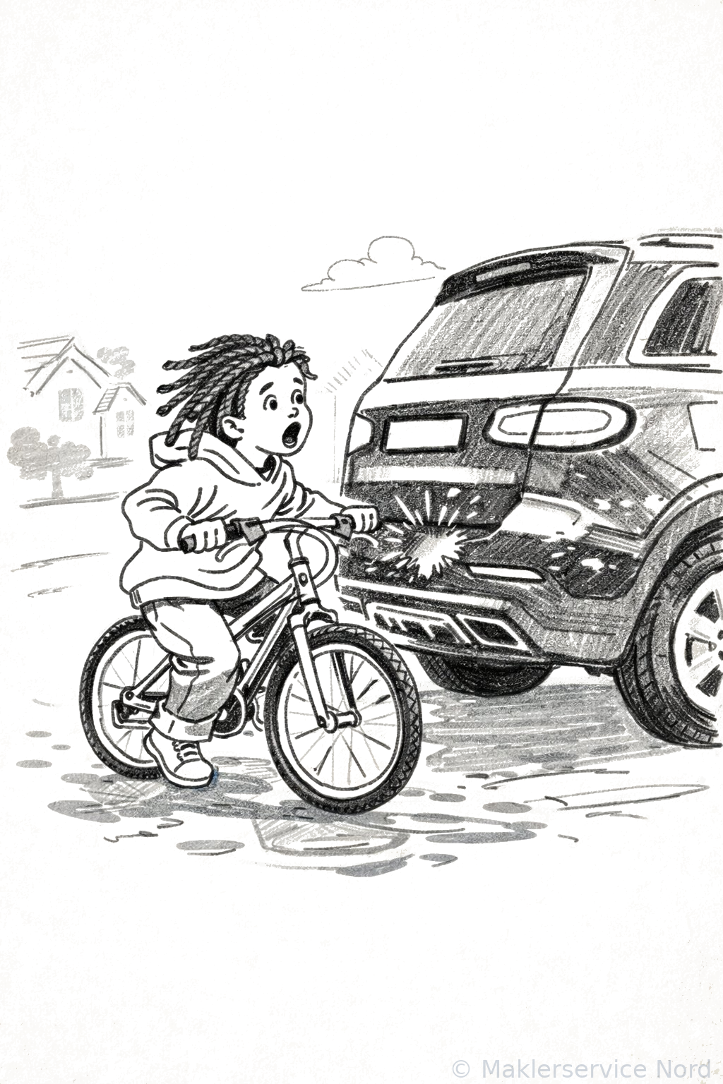 Kind fährt mit Fahrrad gegen Auto